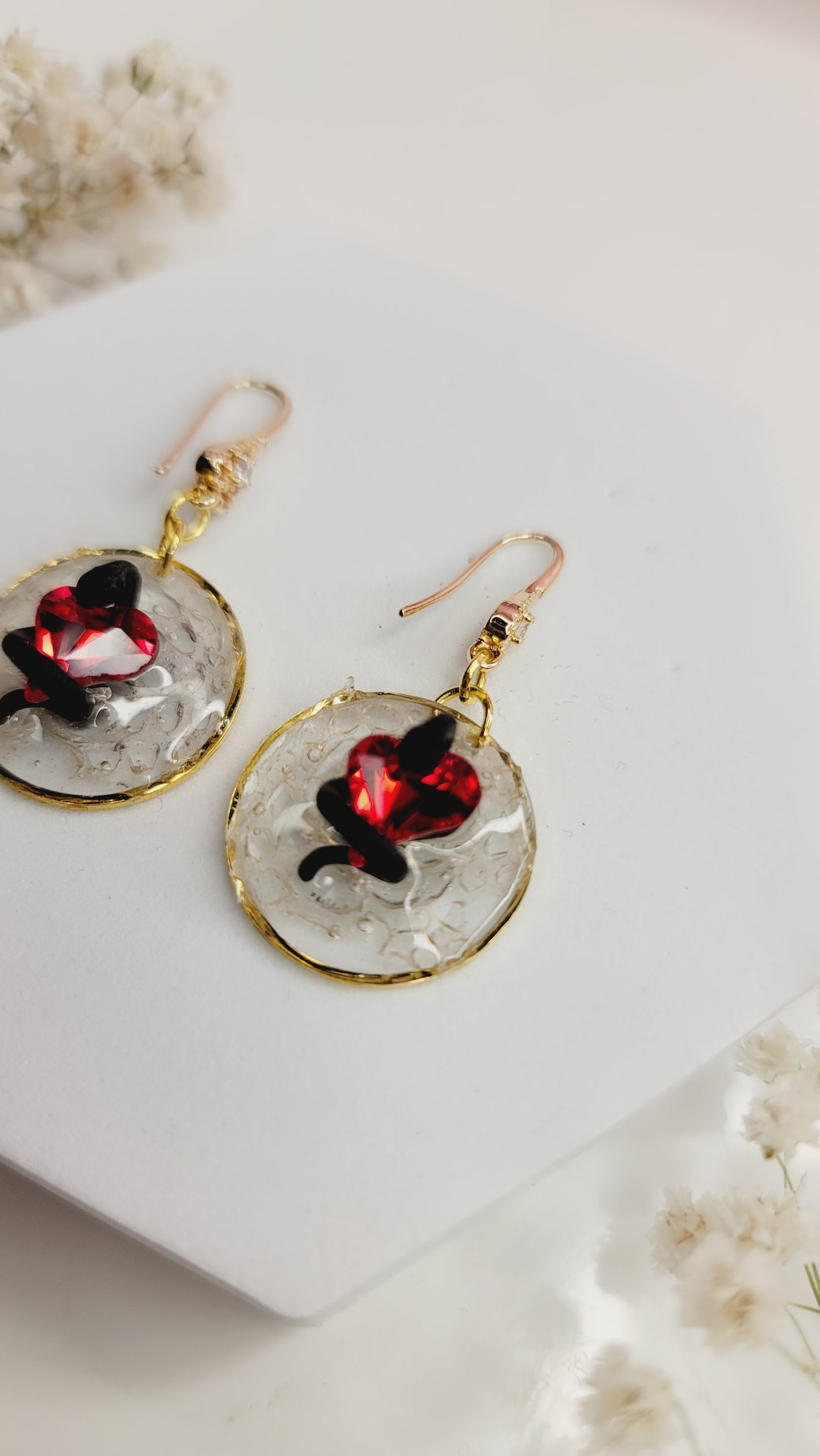 Red Heart Snake Charm Earrings