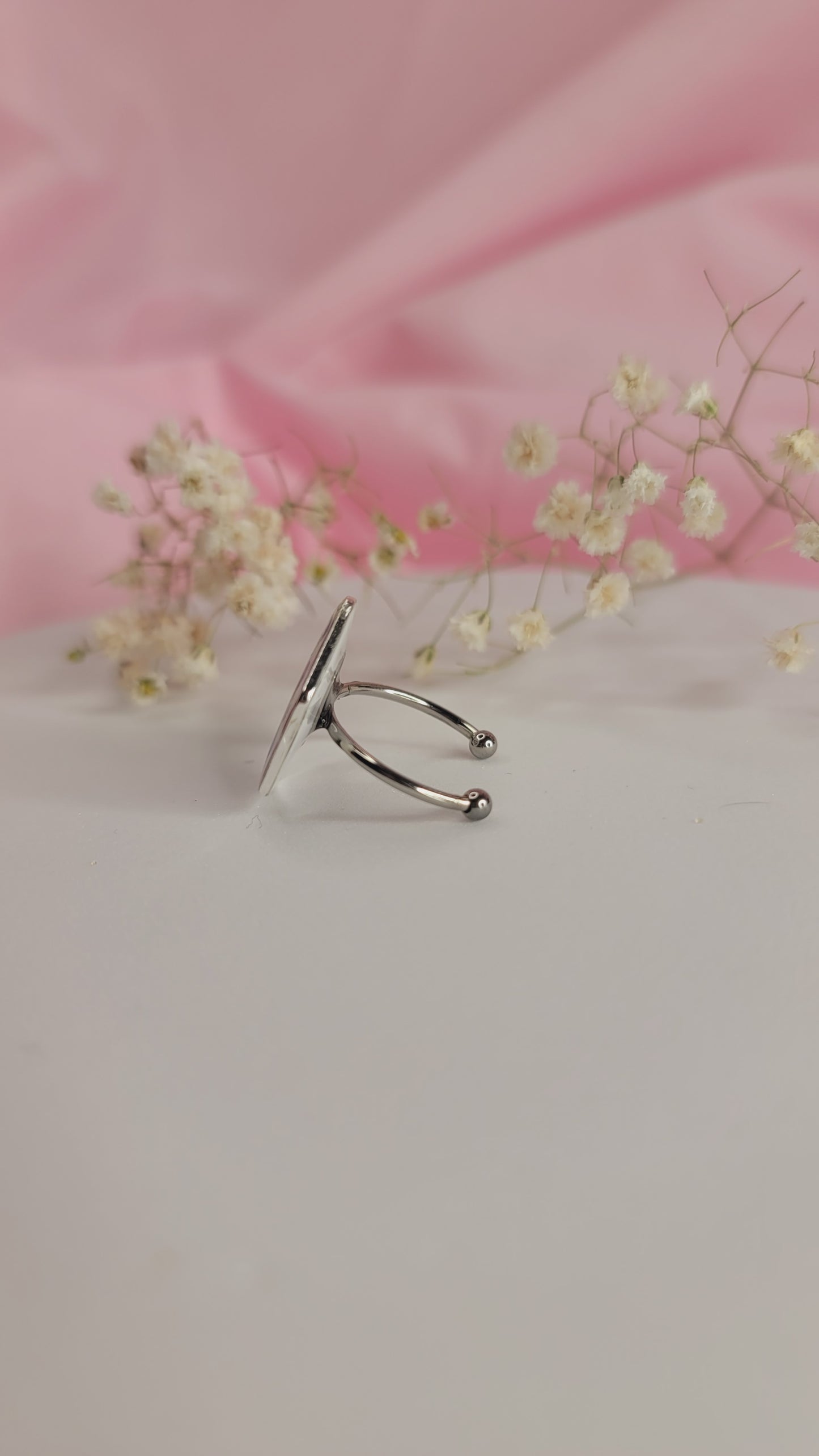 Violet Petal Hexagon Resin Ring Silver
