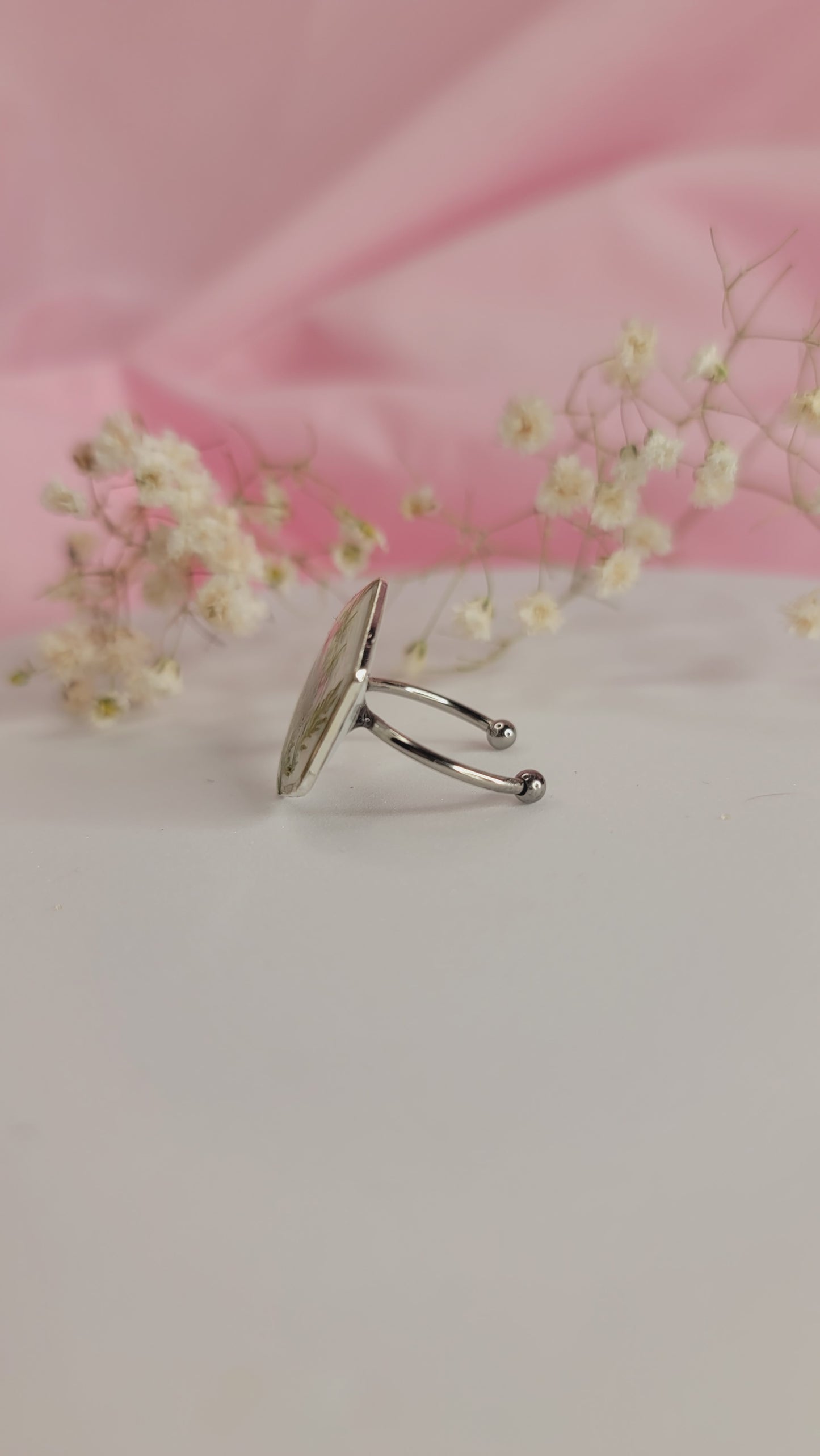 Evergreen Fern Hexagon Resin Ring Silver