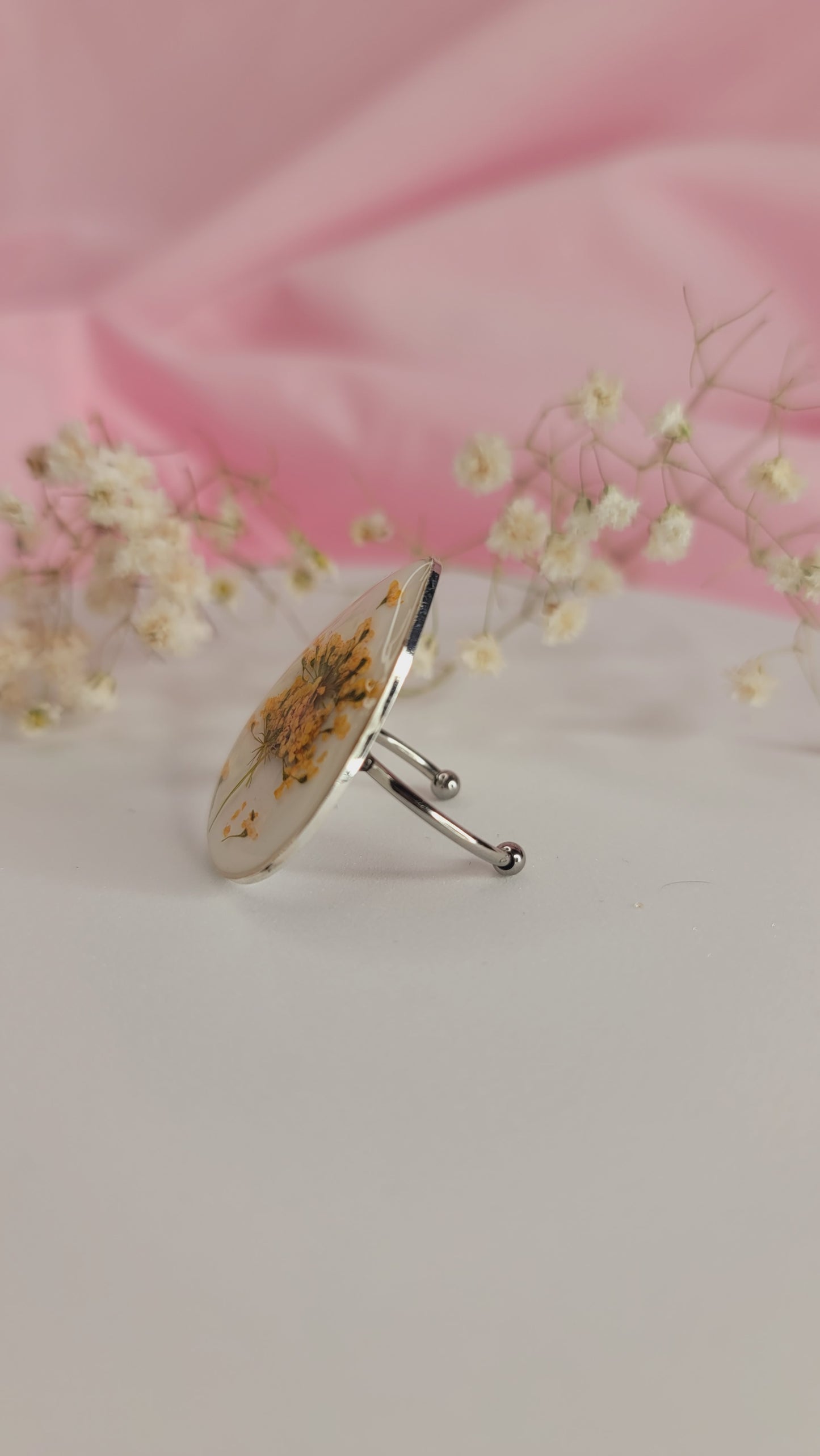 Golden Wildflower Teardrop Resin Ring Silver