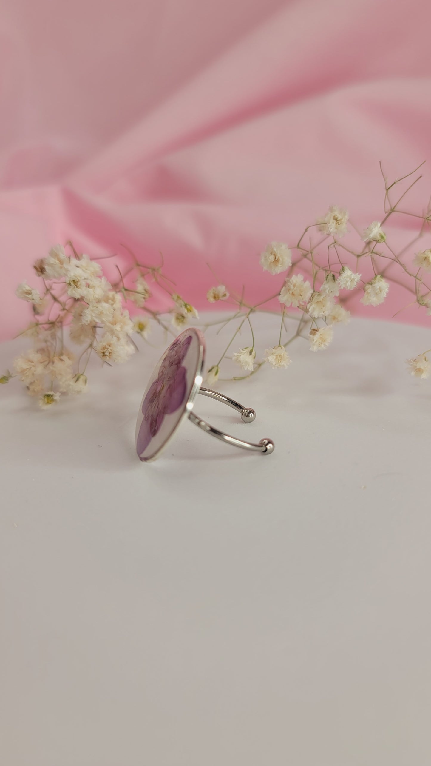 Enchanted Violet Flower Resin Ring Silver