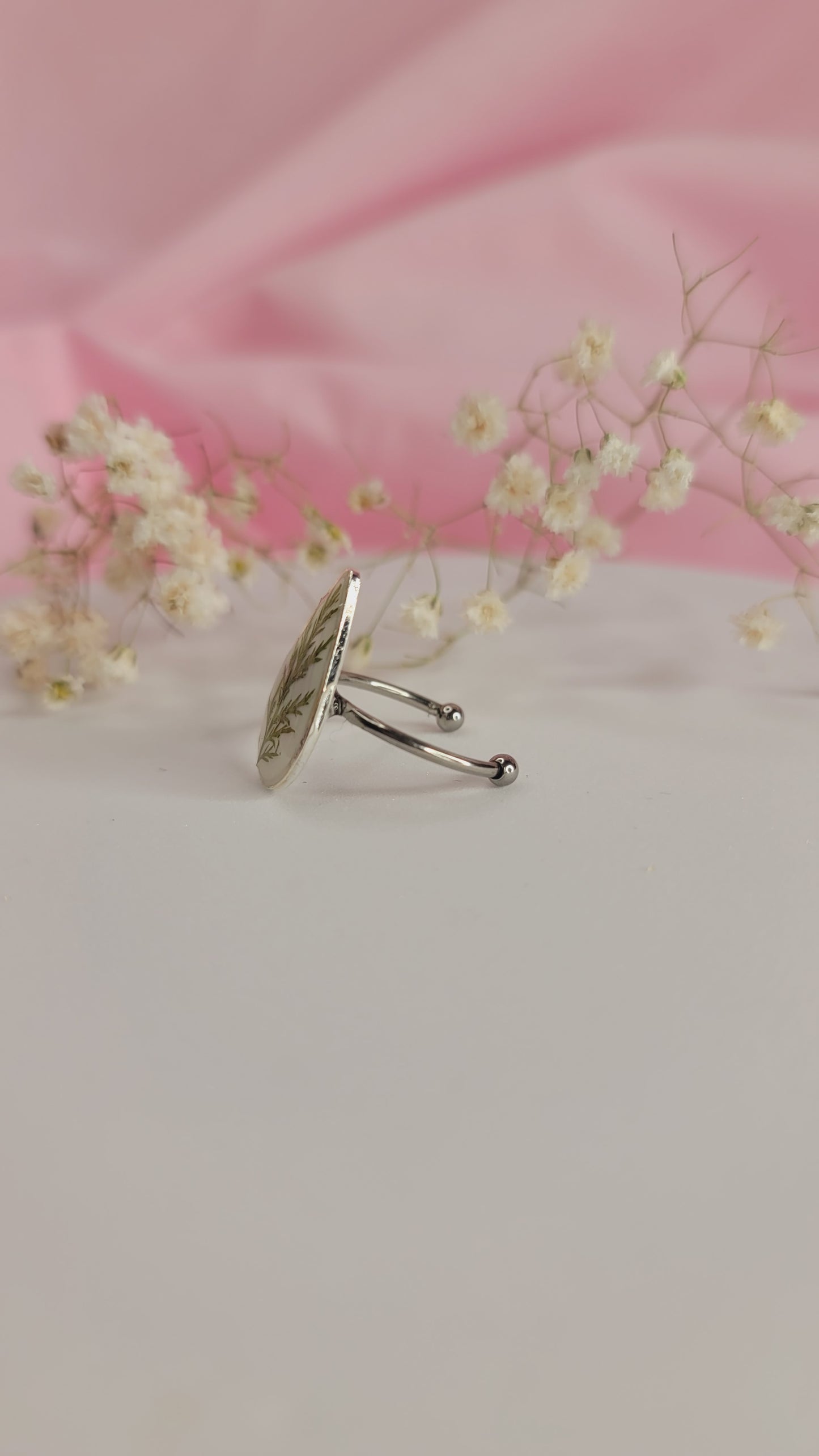 Evergreen Fern Teardrop Resin Ring Silver