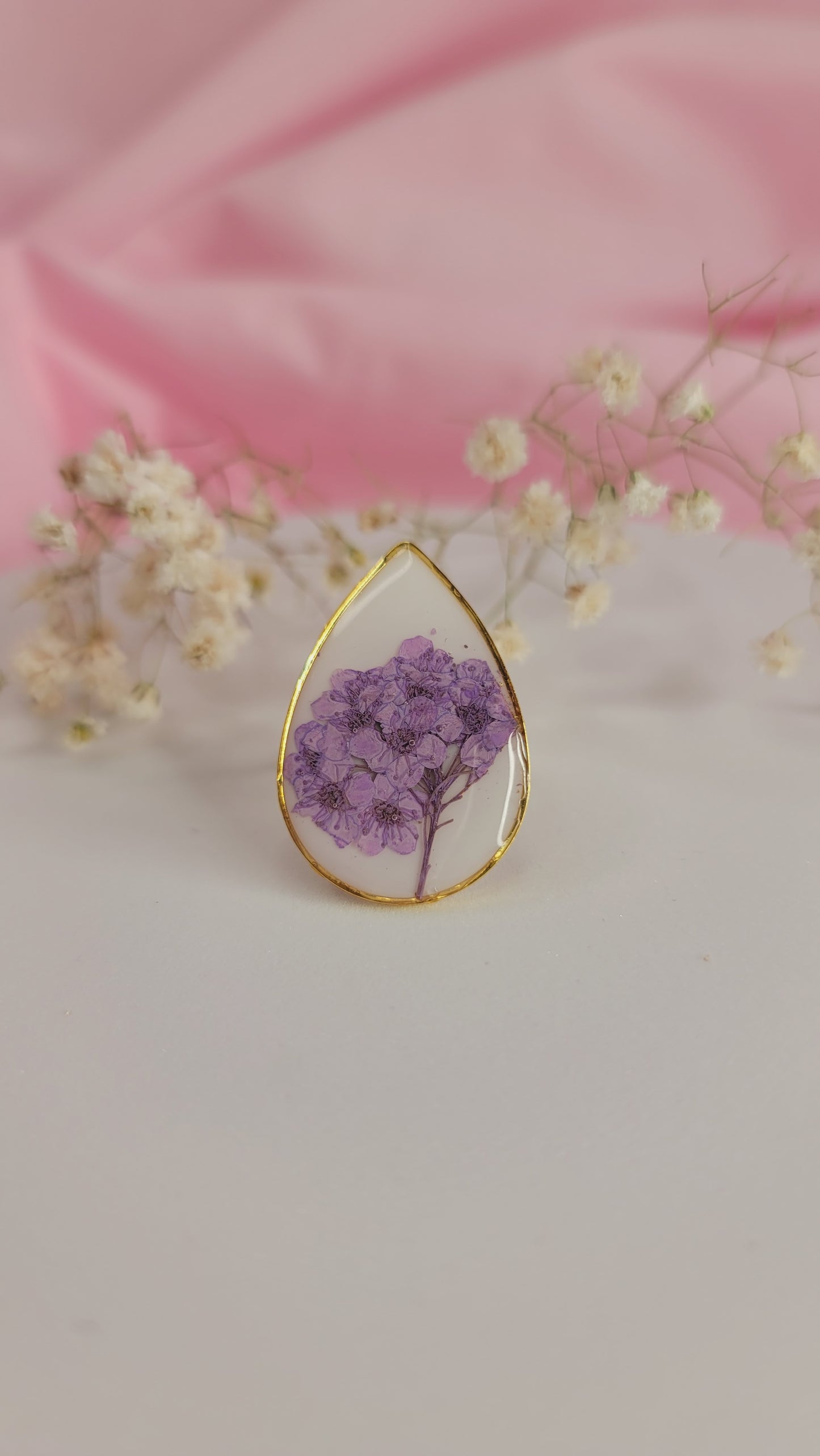 Lavender Garden Teardrop Resin Ring Gold