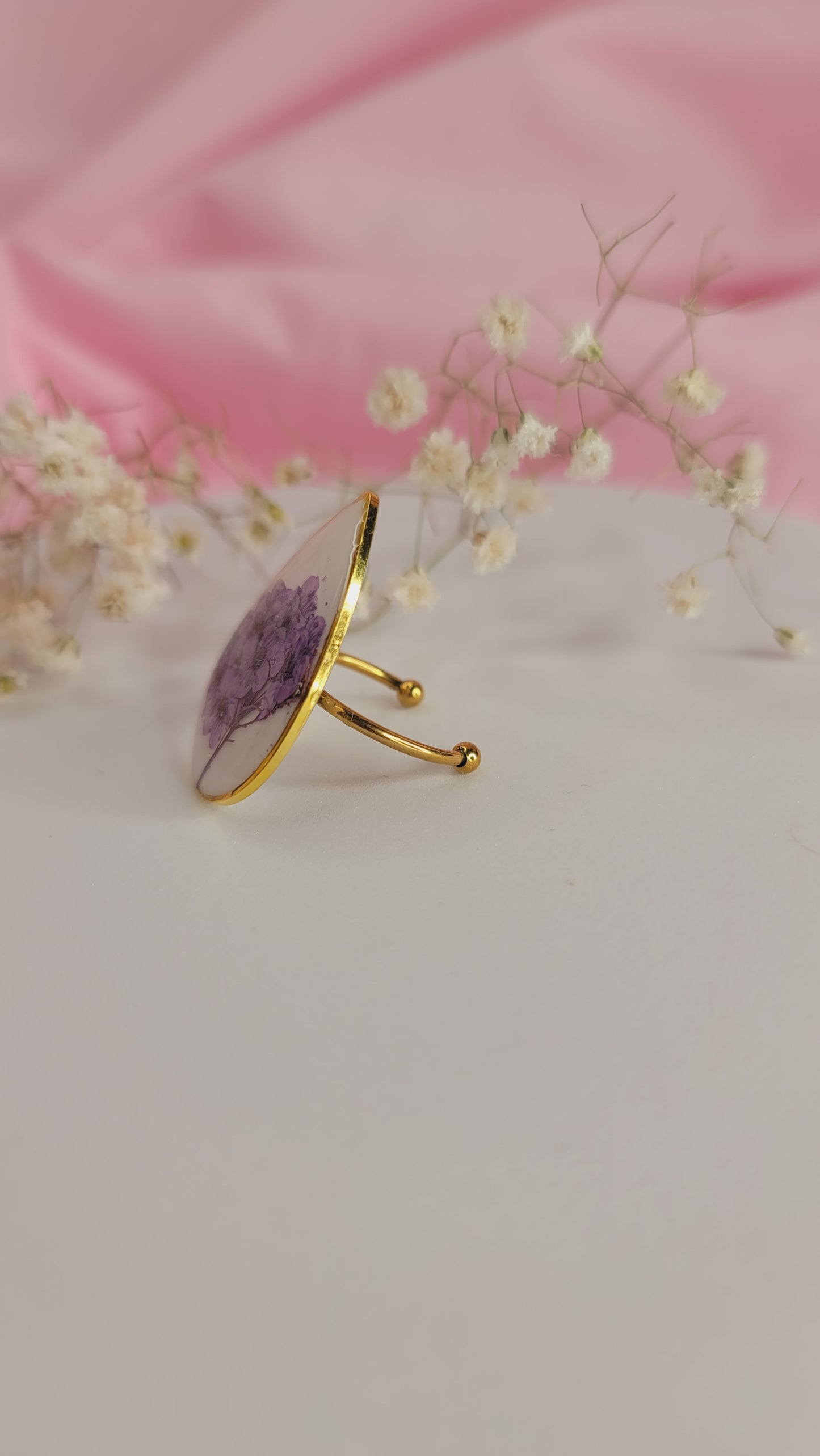 Lavender Garden Teardrop Resin Ring Gold