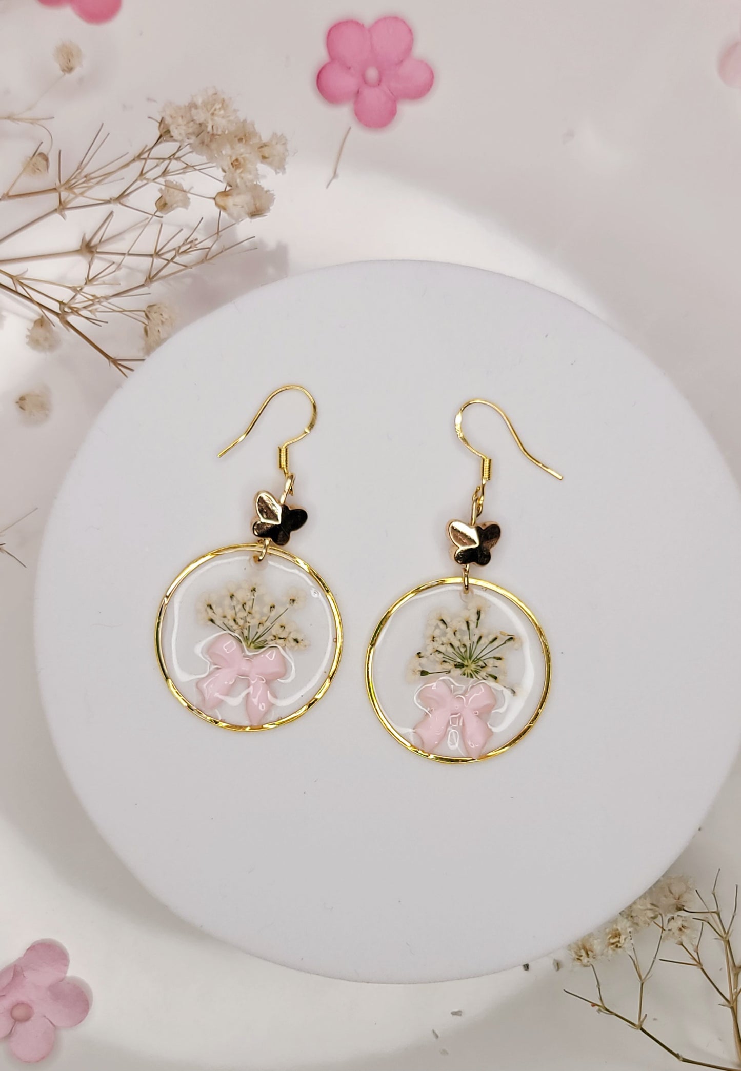 Pink Bow Baby’s Breath Hoops