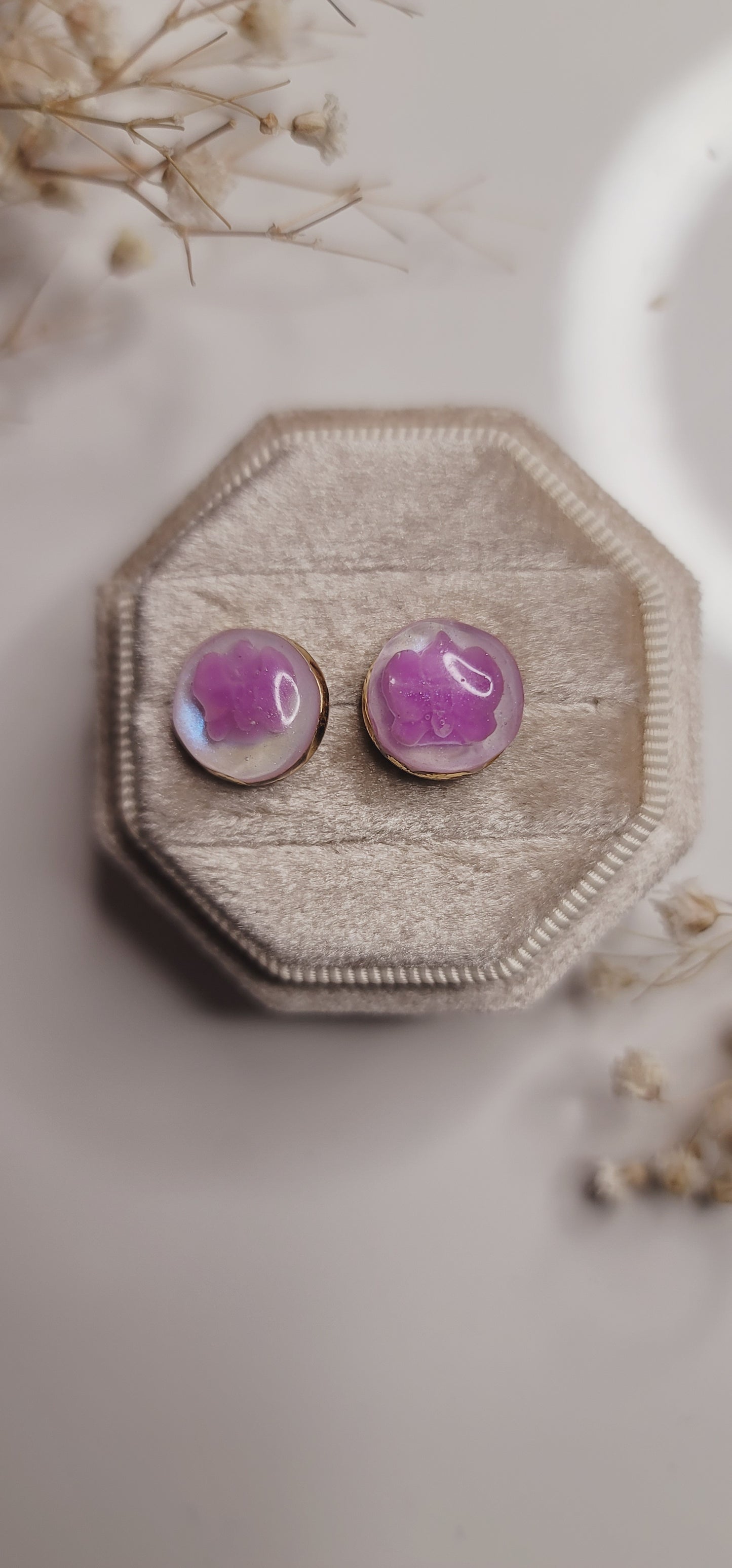Mini Orchid Stud Earrings – Handmade Orchid Resin Gold Studs