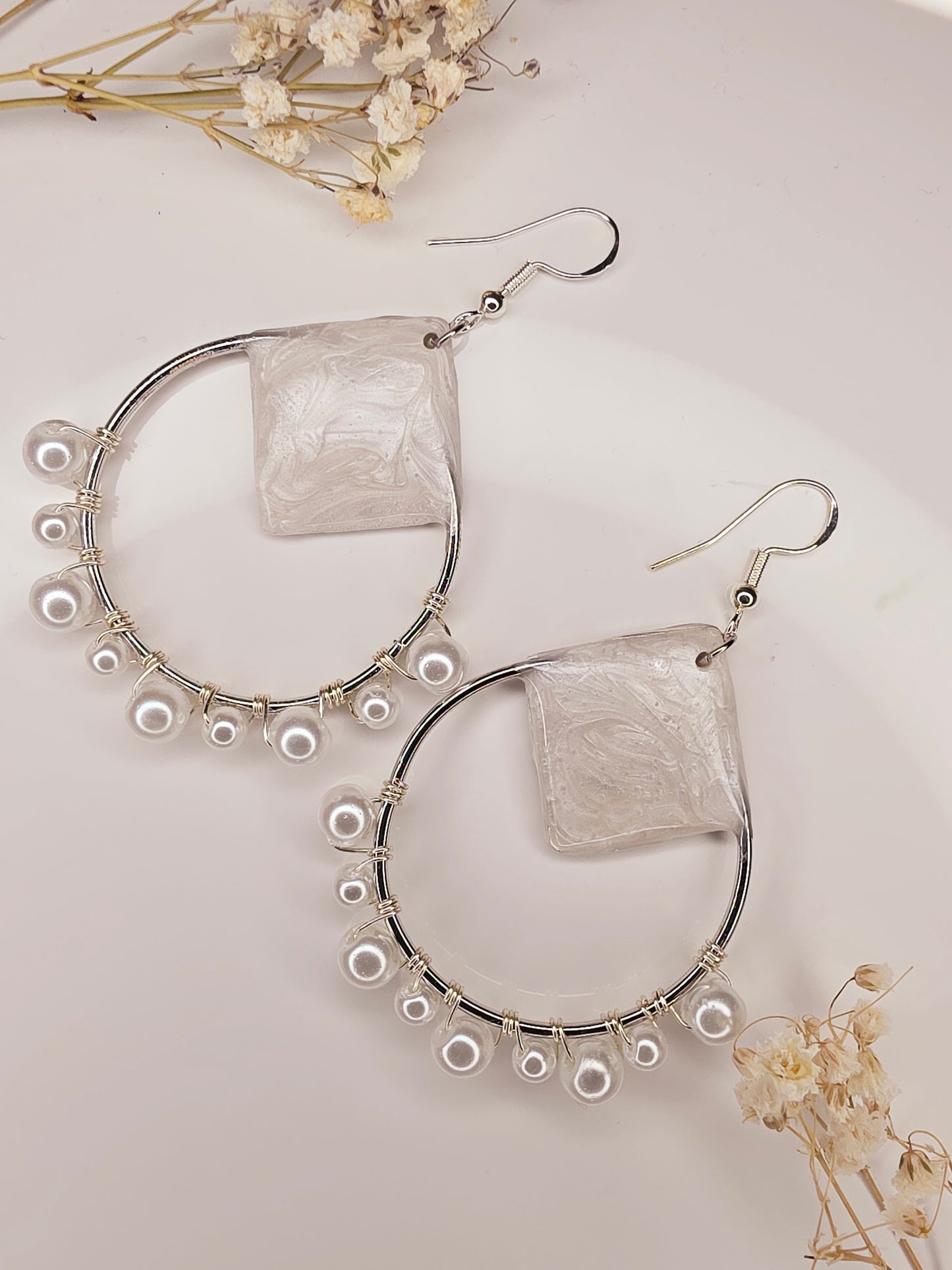 Luna Pearl Halo Earrings Silver