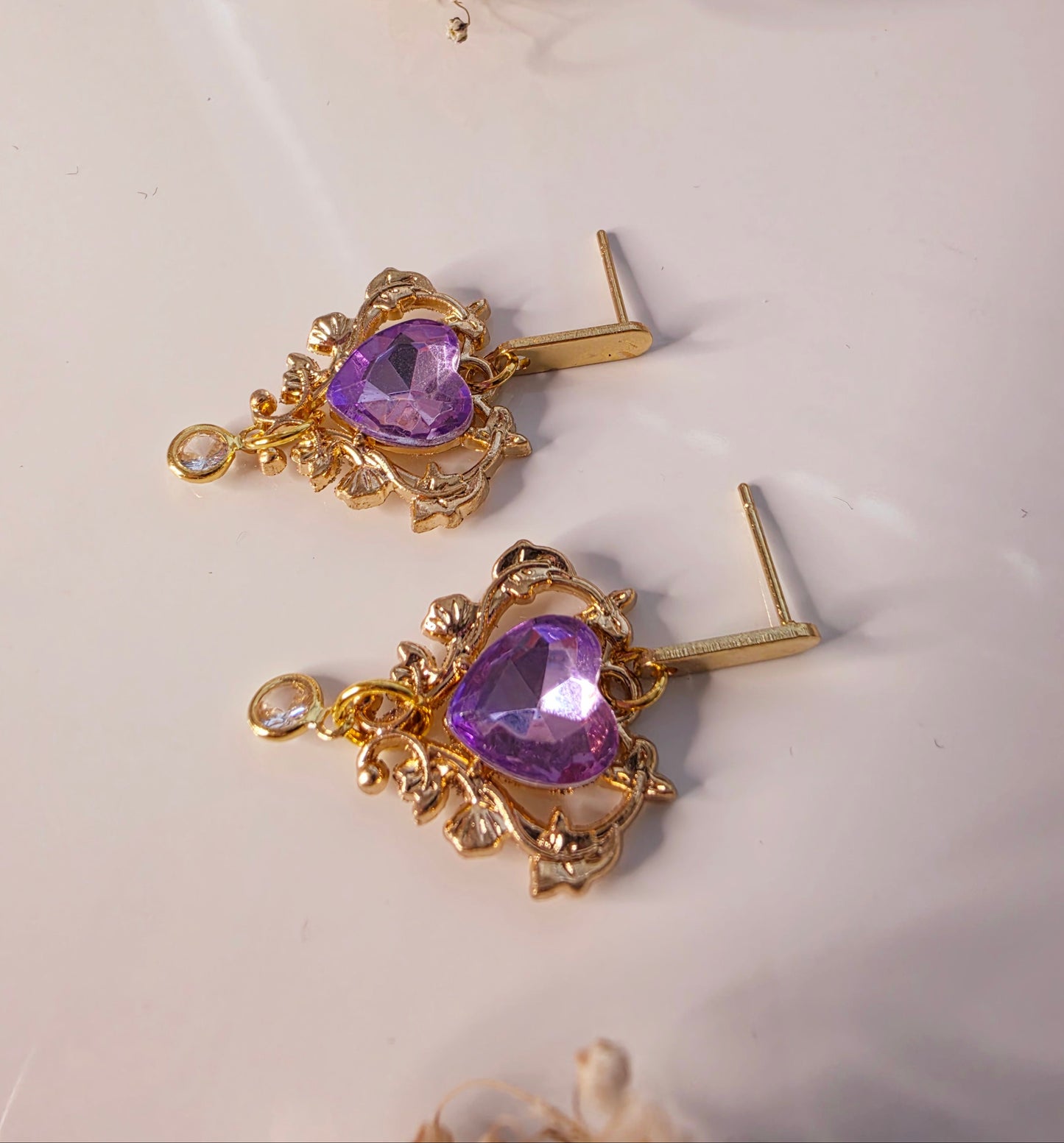 Heart Heirloom Earrings Amethyst