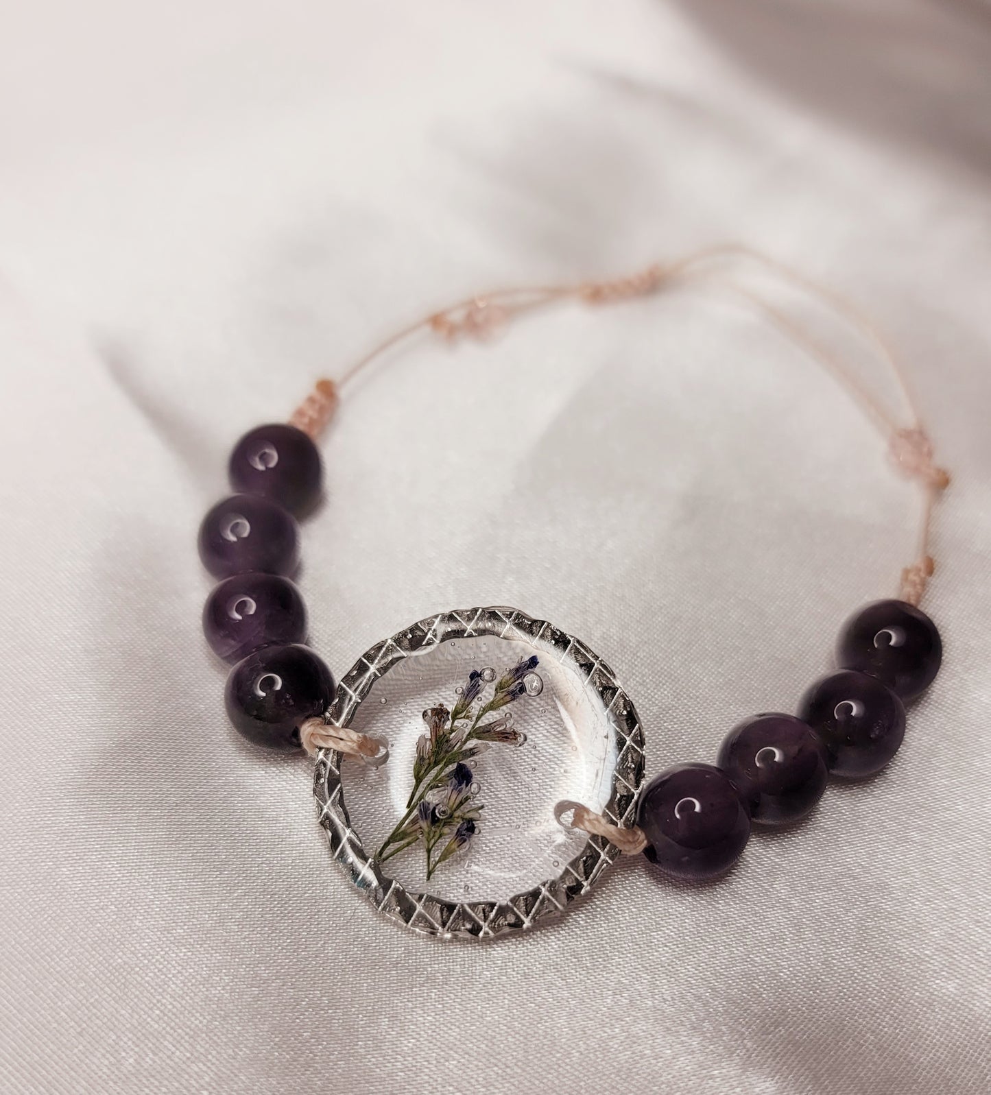 Amethyst  Pressed Flower Bracelet