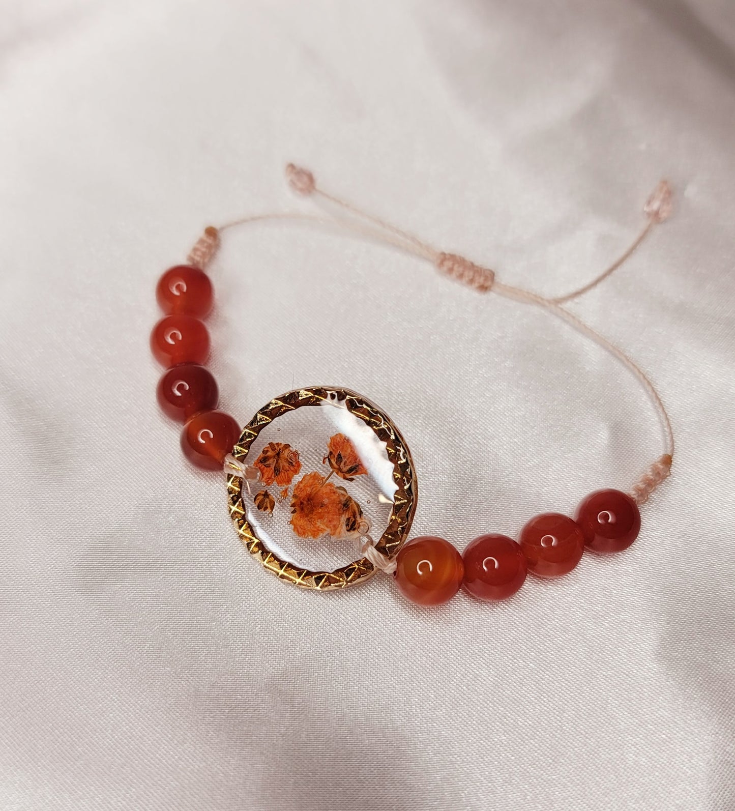 Carnelian Pressed Flower Bracelet