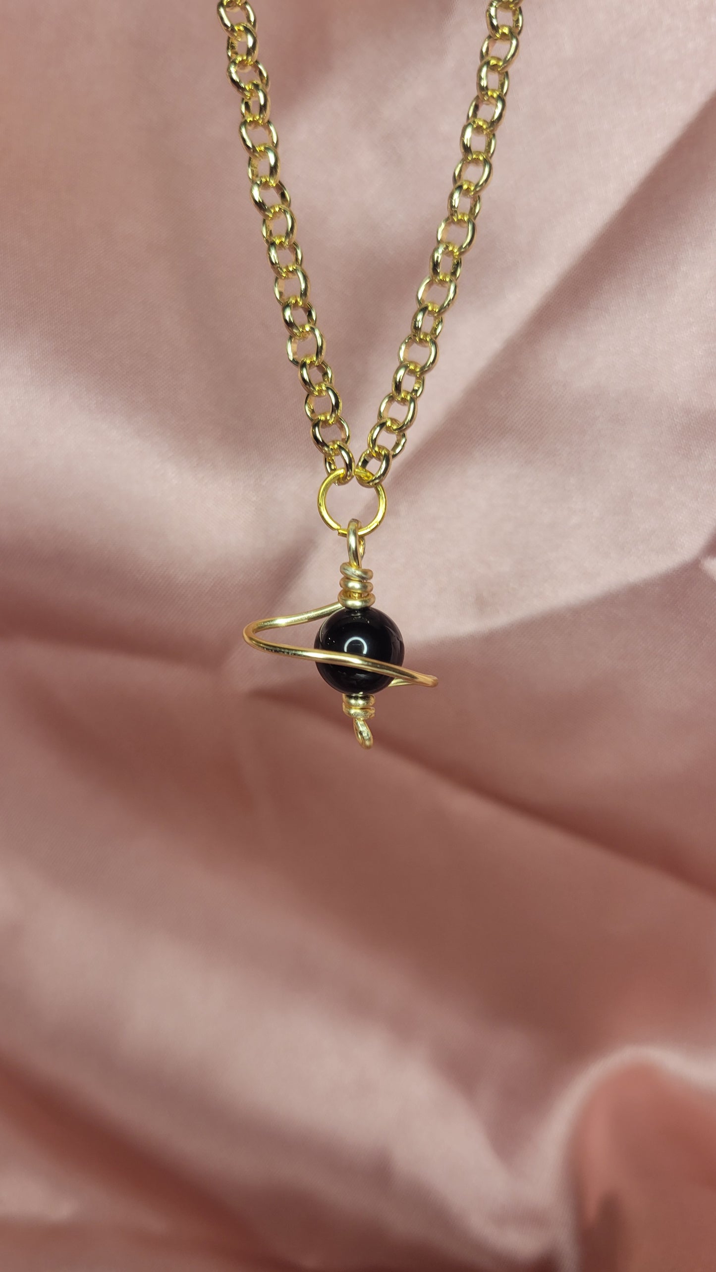 Obsidian Saturn Necklace