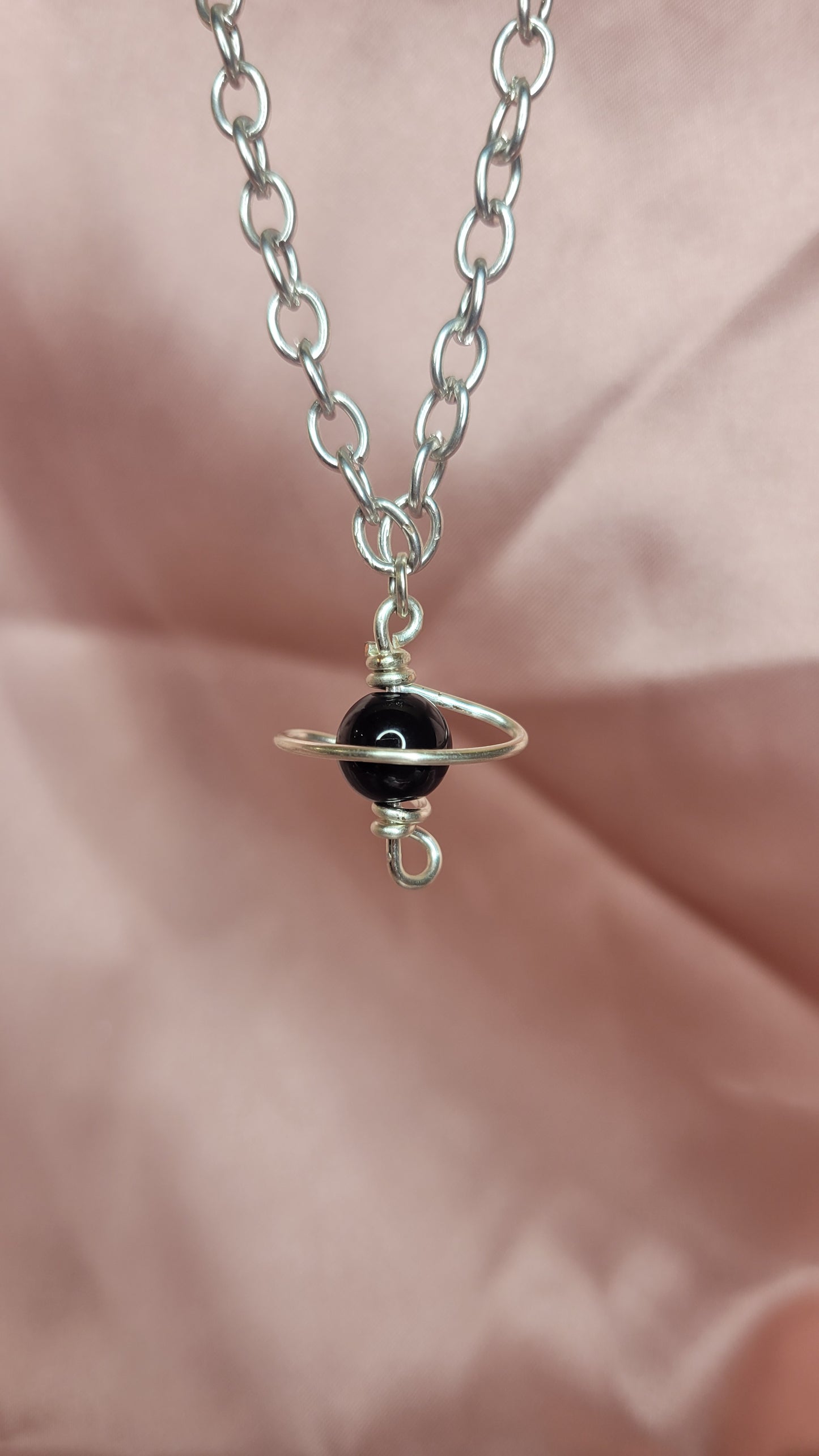 Obsidian Saturn Necklace