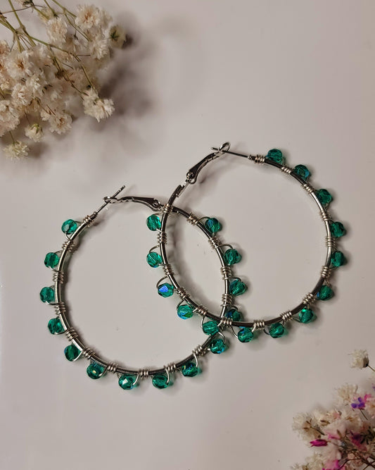 Silver Hoops with Green Fire polish