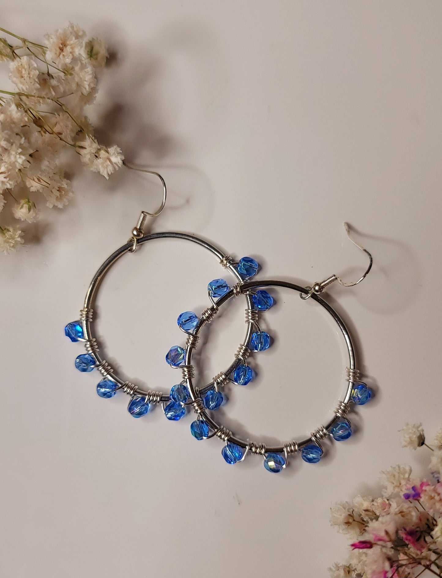 Silver Chandelier Hoop with Blue fire polish