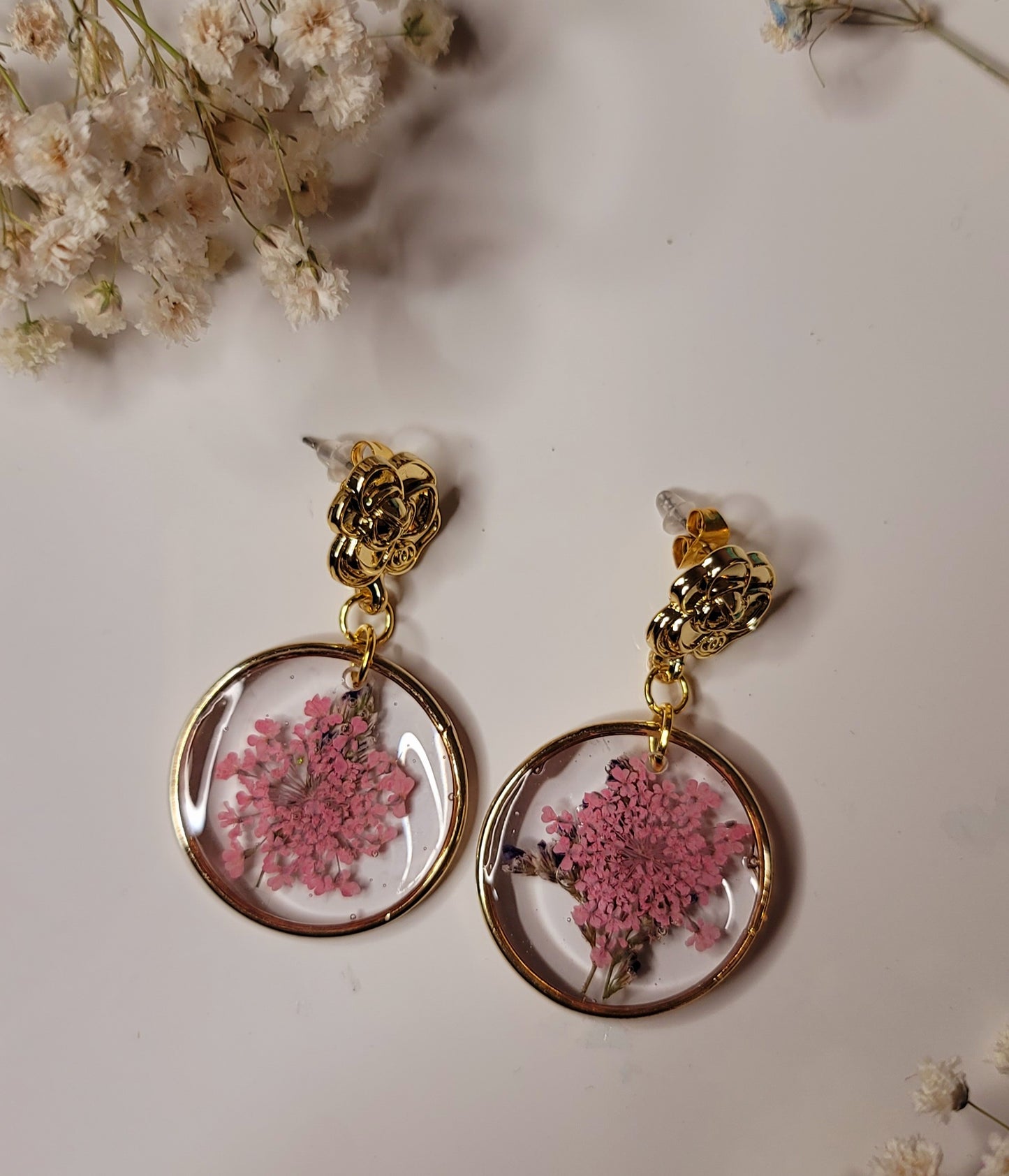 Pink Queen Anne Lace with Rose Studs