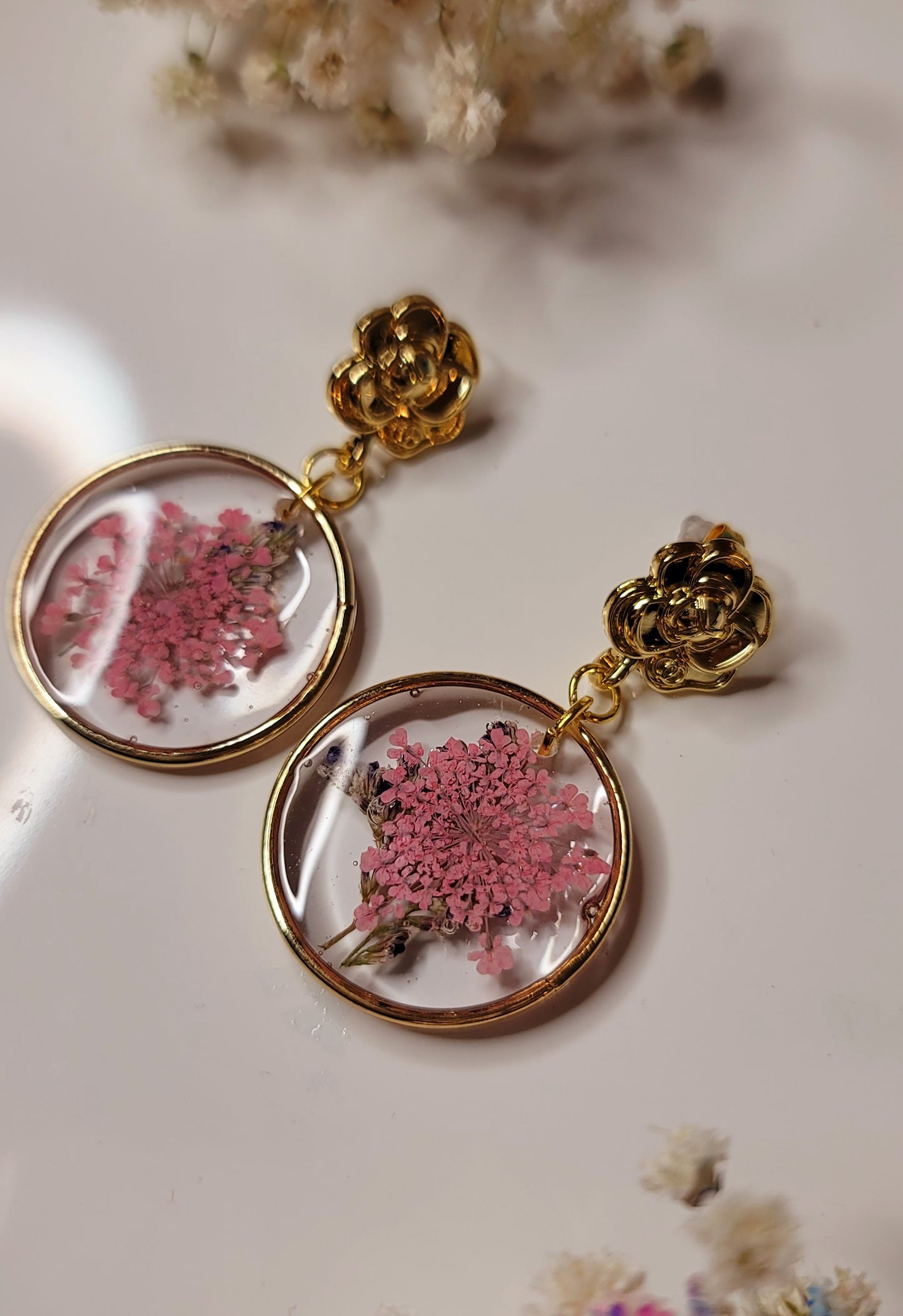 Pink Queen Anne Lace with Rose Studs