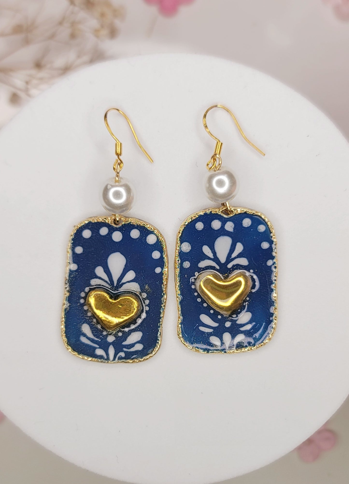 Blue Talavera Heart Earrings