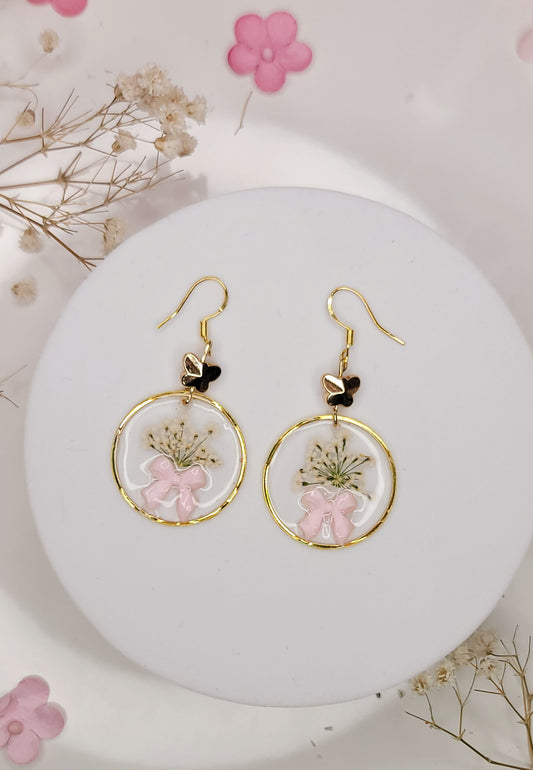 Pink Bow Baby’s Breath Hoops