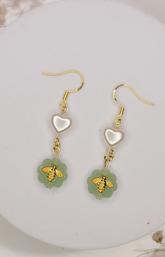Pearl Heart Bee Dangles