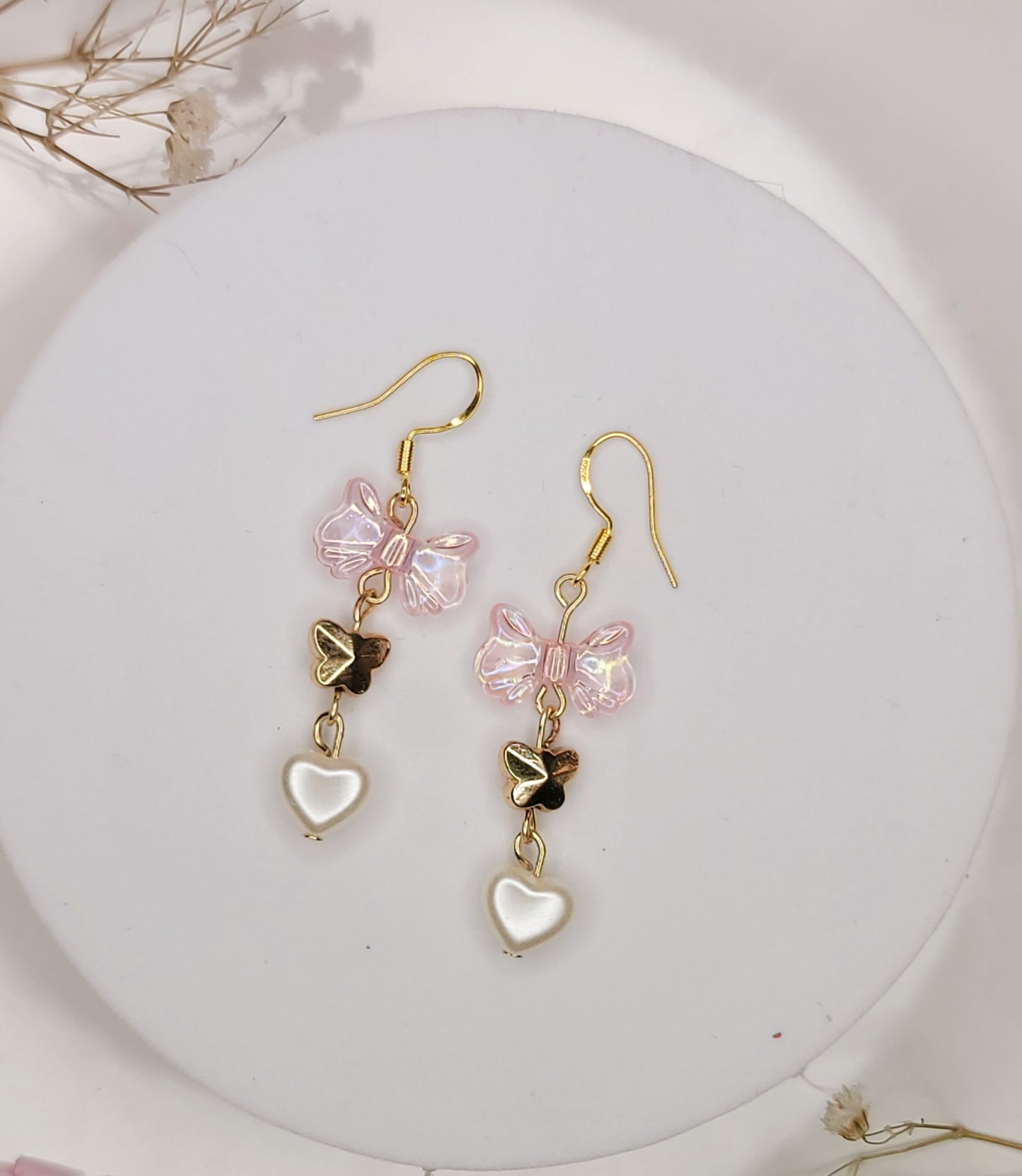 Pink Bow Butterfly Dangles