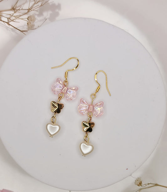 Pink Bow Butterfly Dangles