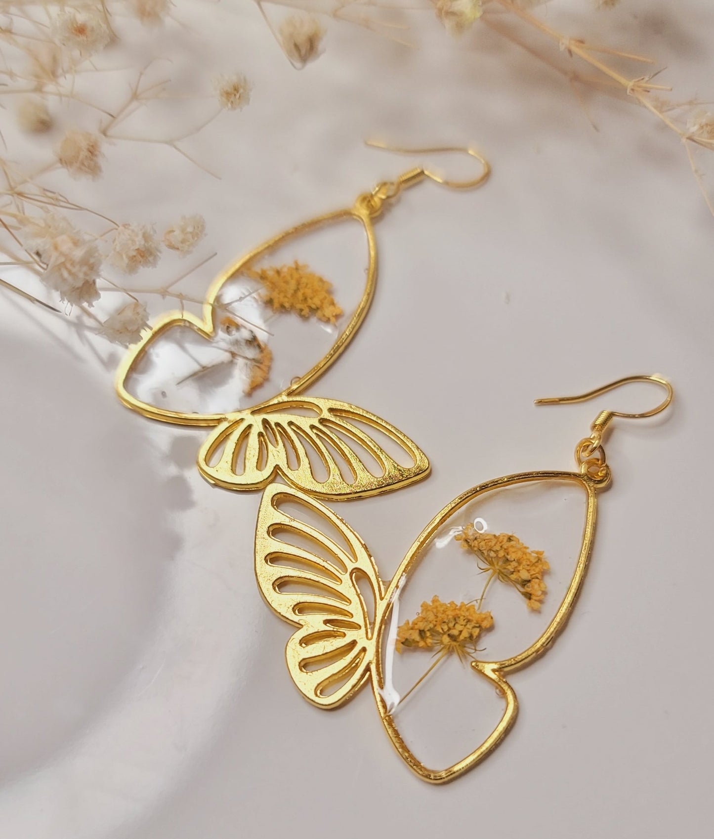 Golden Yarrow Butterfly Earrings