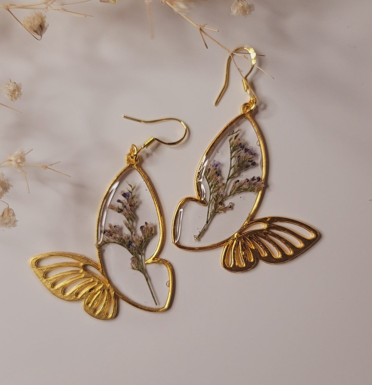 Lavender Sprig Butterfly Earrings