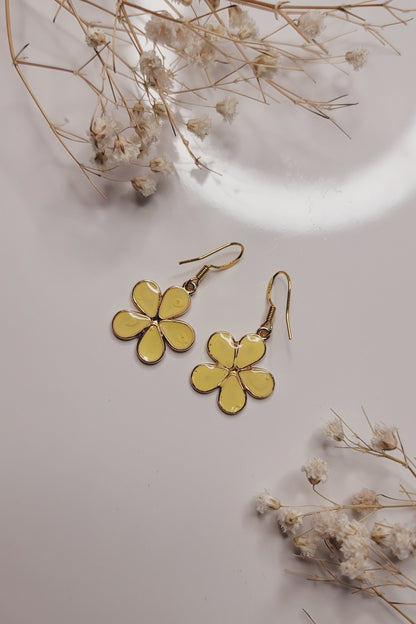 Yellow Enamel Flower Earrings – Sunshine Floral Drop Jewelry