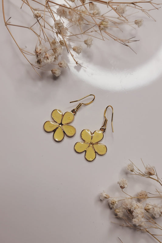 Yellow Enamel Flower Earrings – Sunshine Floral Drop Jewelry