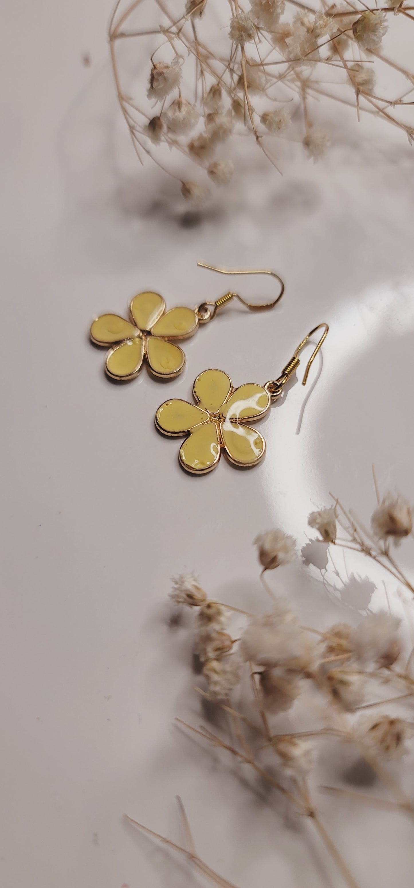 Yellow Enamel Flower Earrings – Sunshine Floral Drop Jewelry
