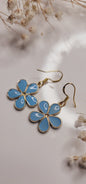 Blue Enamel Flower Drop Earrings – Gold Floral Statement Jewelry