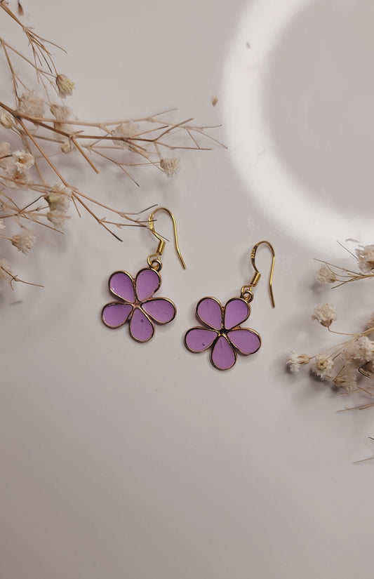 Lavender Enamel Flower Earrings – Purple Floral Drop Jewelry