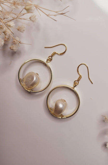 Floating Pearl Hoop Earrings – Minimalist Gold Circle Statement Jewelry