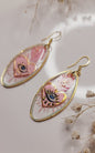Hand-Painted Evil Eye Heart Earrings – Pink Protective Eye Gold Drop Jewelry