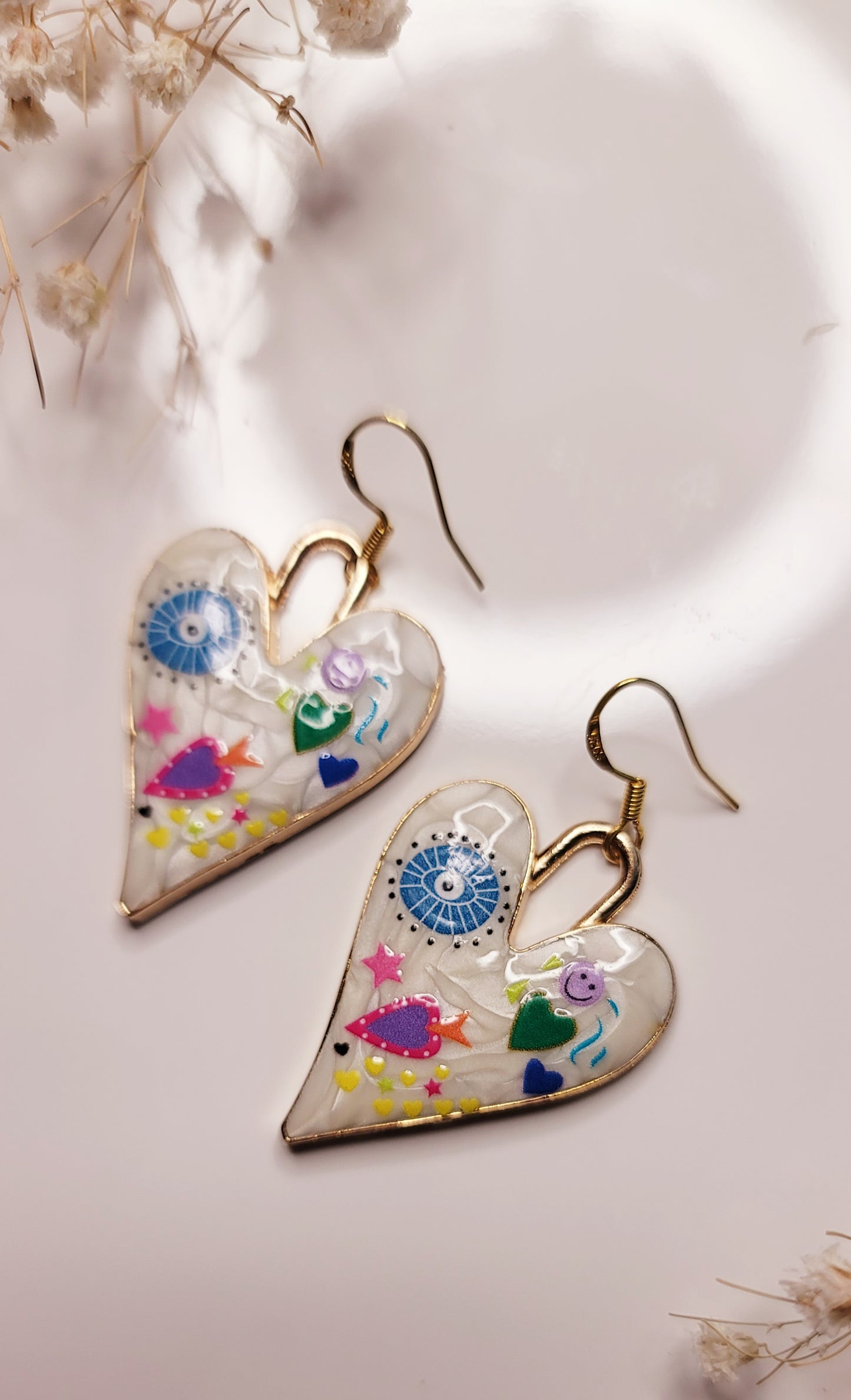 Colorful Evil Eye Heart Earrings – Hand-Painted Protective Charm Jewelry
