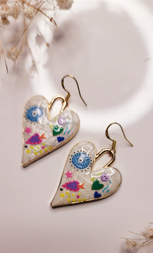Colorful Evil Eye Heart Earrings – Hand-Painted Protective Charm Jewelry