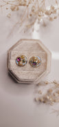 Jewel Tone Gold Stud Earrings – Handmade Mosaic Gemstone Jewelry