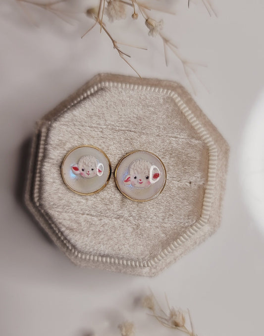 Cute Lamb Stud Earrings – Handmade Sheep Gold Stud Jewelry