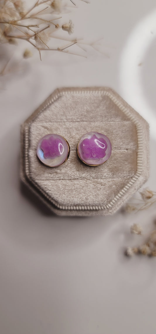 Mini Orchid Stud Earrings – Handmade Orchid Resin Gold Studs