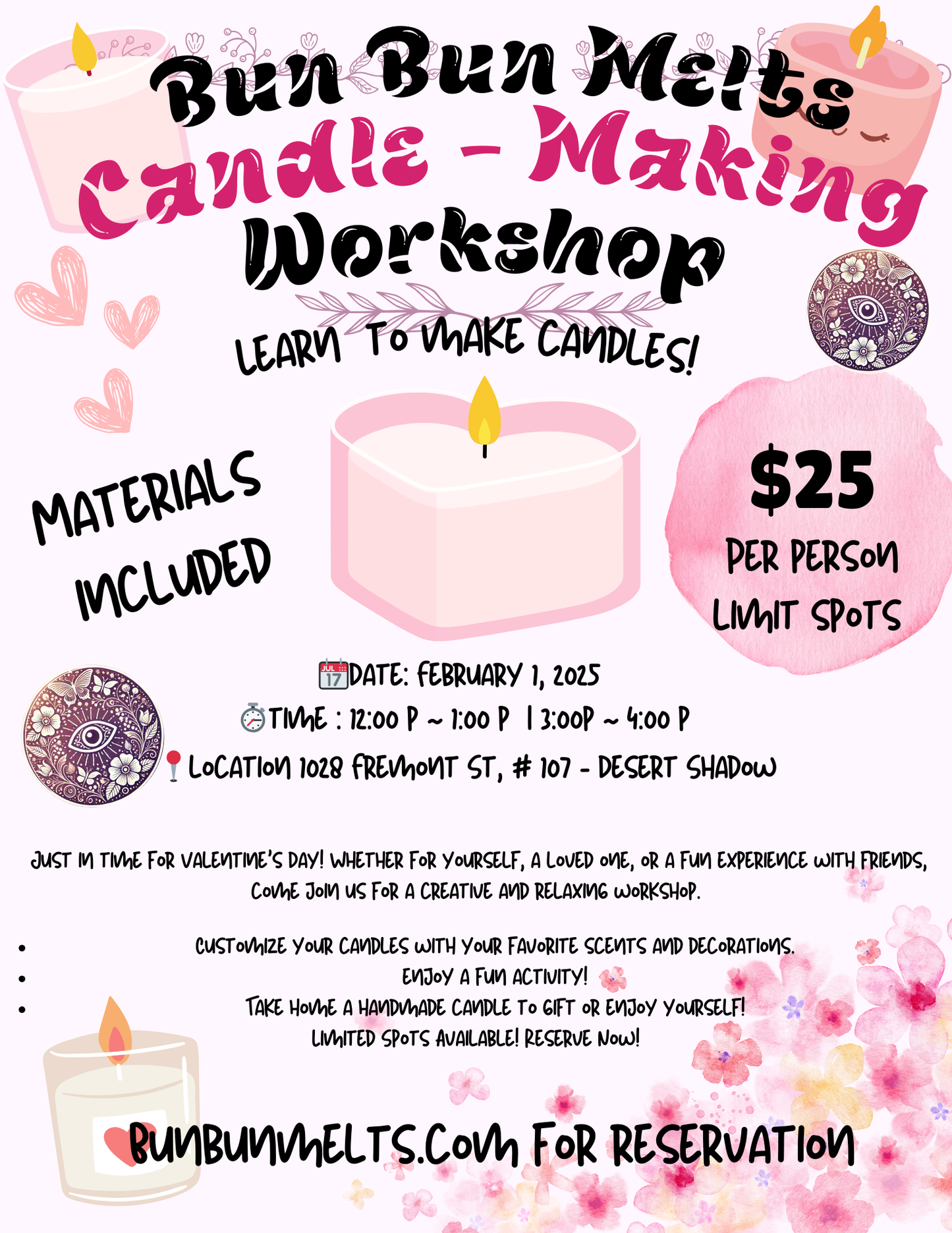 02/01 /2025 Candle WorkShop 12:00p to 1:00p