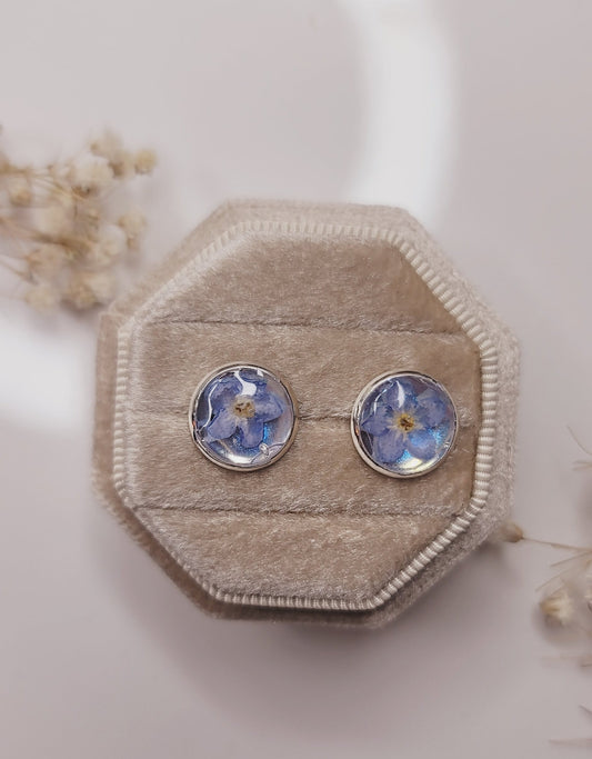 Forget Me Not Botanical Stud Earrings – Pressed Flower Jewelry