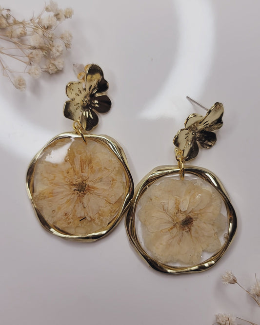 Golden Bloom Pressed Flower Drop Earrings
