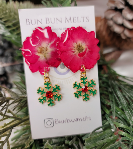 Green Snowflake Earrings